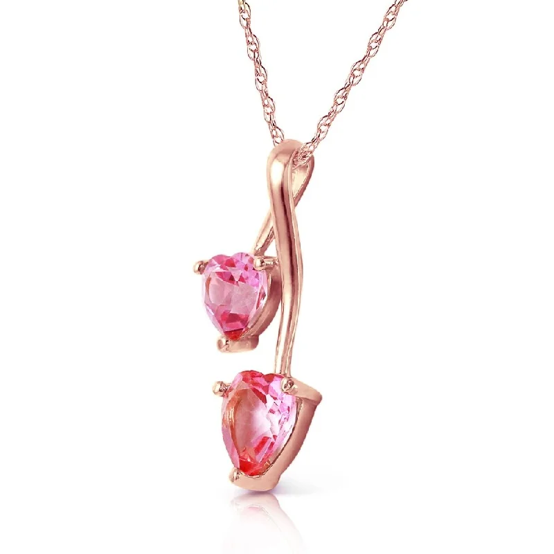 Woven cord necklaces-14K Solid Rose Gold Hearts Necklace with Natural Pink Topaz