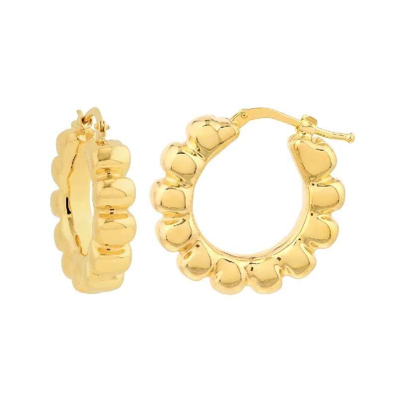 Twine bead earrings-Puffy Gold Scalloped Hoop Earrings