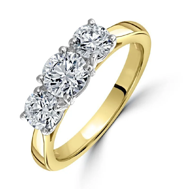 18ct Yellow Gold Round Brilliant Cut Diamond 3-Stone Ring