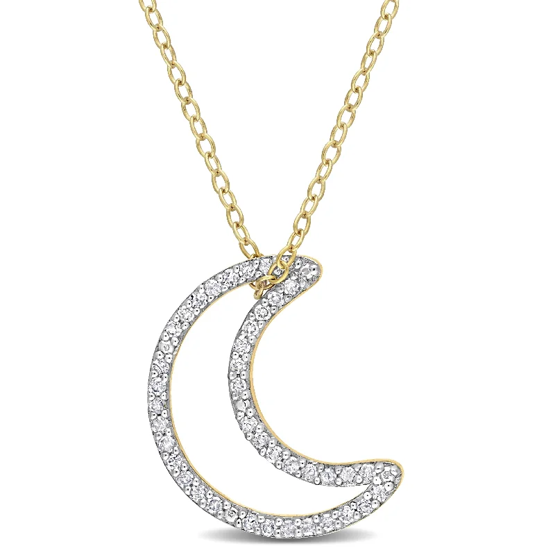 Petal design necklaces-Miadora 1/5ct TDW Diamond Crescent Moon Necklace in Yellow Plated Sterling Silver