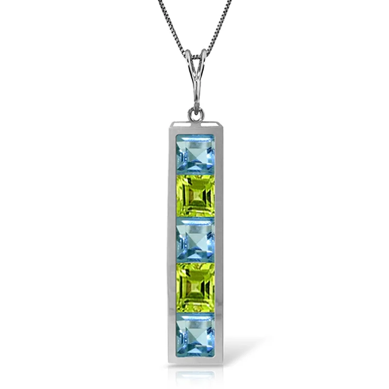 Round pendant necklaces-2.25 Carat 14K Solid Gold Topaz Linings Blue Topaz Peridot Necklace