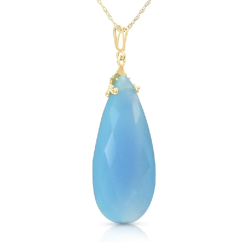 Vivid stone necklaces-14K Solid Gold Necklace with Briolette 31x16 mm Aqua Blue Chalcedony