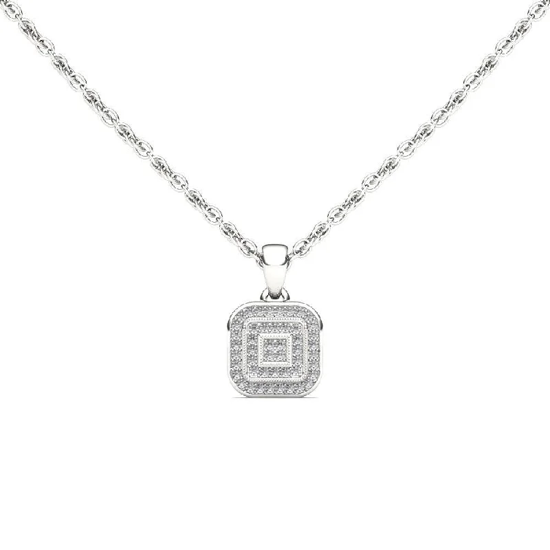 Layered link necklaces-De Couer IGI Certified 10k White Gold 1/10ct TDW Diamond Halo Necklace - White H-I