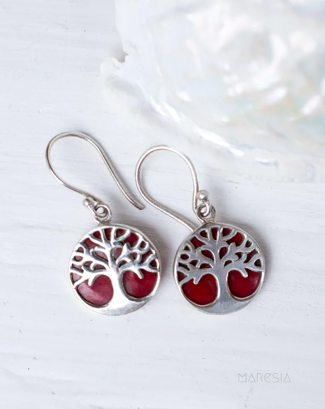 Pure crystal earrings-Tree of Life Coral Earrings ~ Sterling Silver 925 ~ SME069