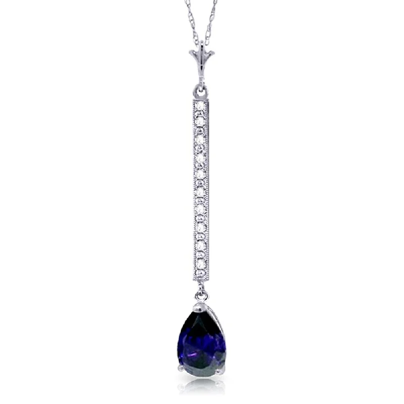 Lily flower necklaces-1.8 Carat 14K White Gold Necklace Diamond Sapphire