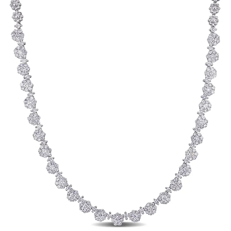 Eight-strand necklaces-Miadora 14k White Gold 6 3/4ct TDW Diamond Floral Composite Tennis Necklace - 15.5 inch x 5.5 mm x 3.5 mm