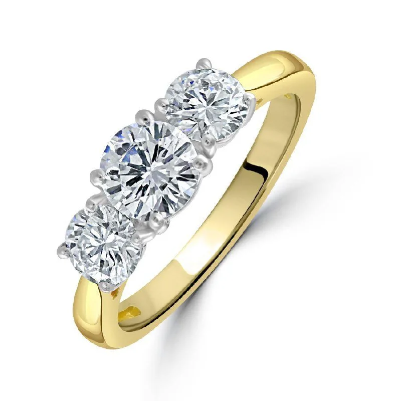 18ct Yellow Gold Round Brilliant Cut Diamond Trilogy Ring