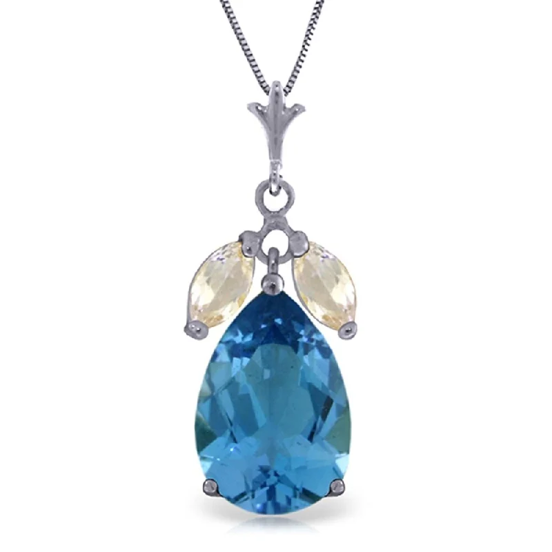 Peace charm necklaces-6.5 Carat 14K Solid White Gold Necklace Blue Topaz White Topaz