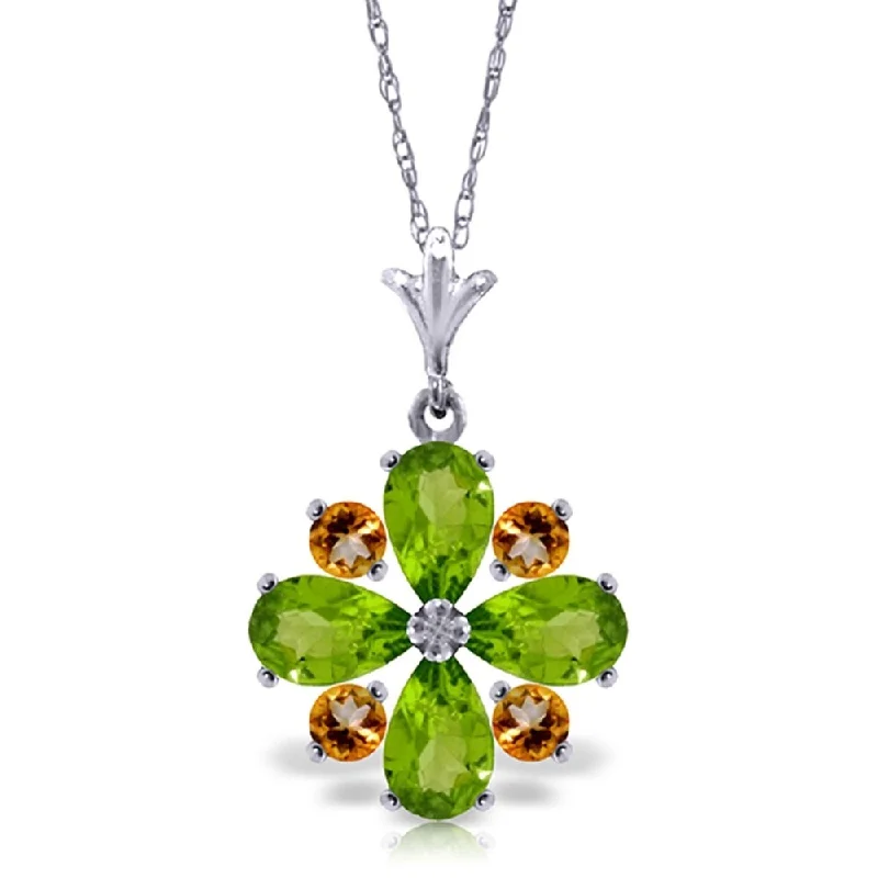 Bamboo braid necklaces-2.43 Carat 14K White Gold Exhiliration Peridot Citrine Necklace