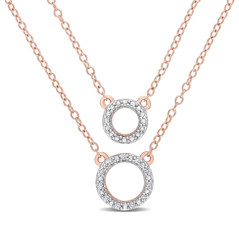 Bold druzy necklaces-Miadora Diamond Accent Double Circle Tiered Necklace in Rose Plated Sterling Silver