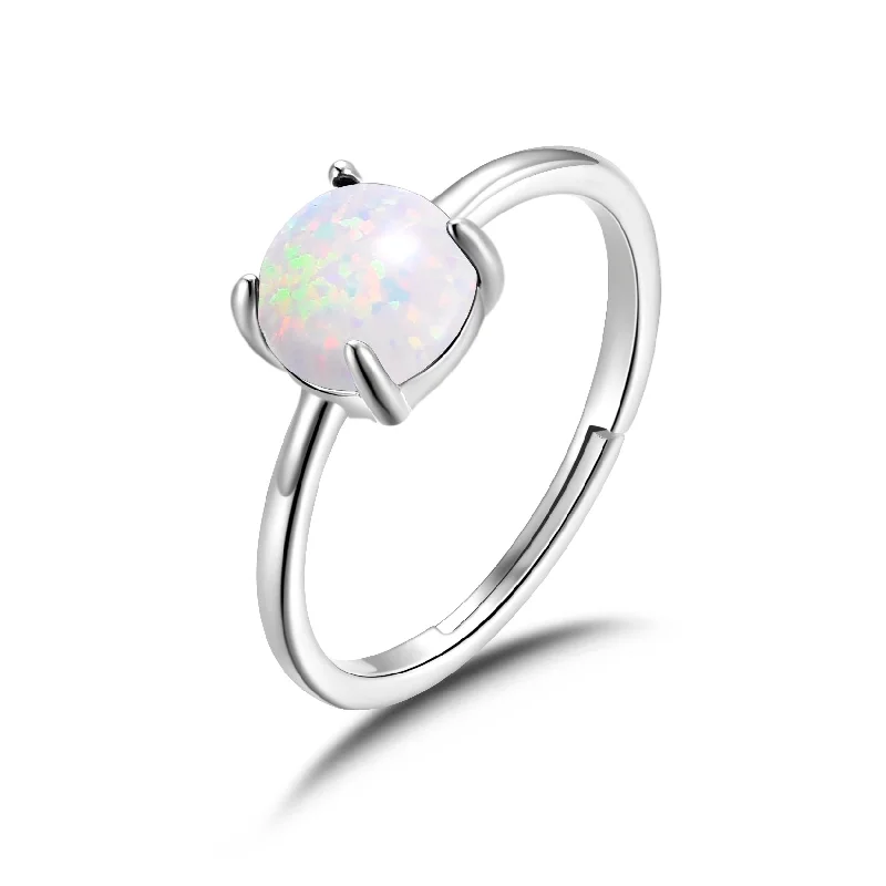 Sculptural cocktail rings-Sculptural cocktail rings-Synthetic White Opal Adjustable Ring