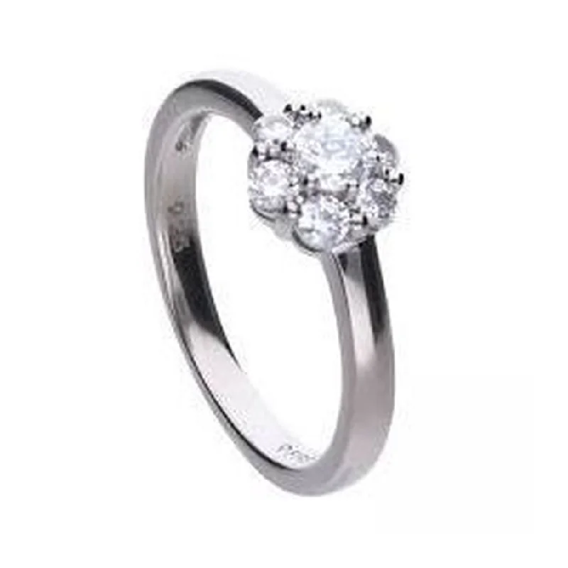 Silver Cubic Zirconia Flower Cluster Ring, size M