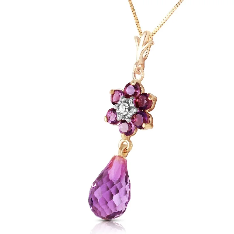 Sleek design necklaces-2.78 Carat 14K Solid Gold Necklace Natural Amethyst Diamond