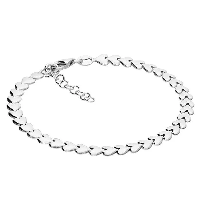 Sterling Silver Row of Hearts Bracelet