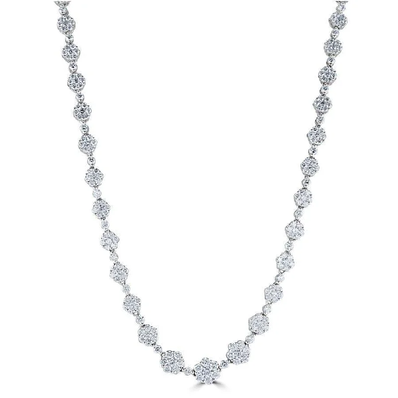 18ct White Gold Graduated Diamond Cluster Necklet