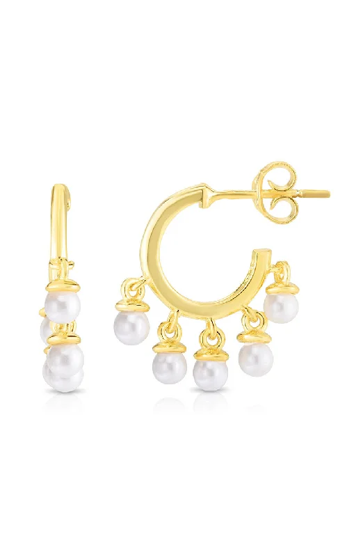 Tiny bead earrings-Pearl Huggie Hoop Earring