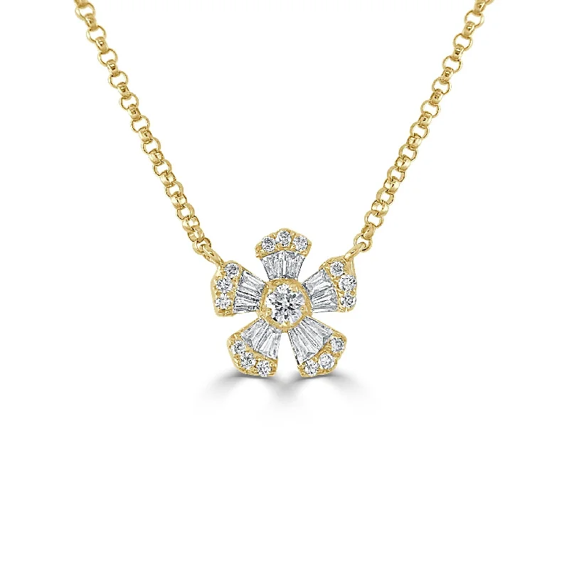 Floating gem necklaces-Joelle Diamond Flower Necklace Pendant 14K Yellow Gold 1/3 ct