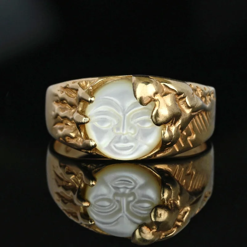 Fine thread rings-Fine thread rings-Comet and Star Carved Man In The Moon Ring Wide Band