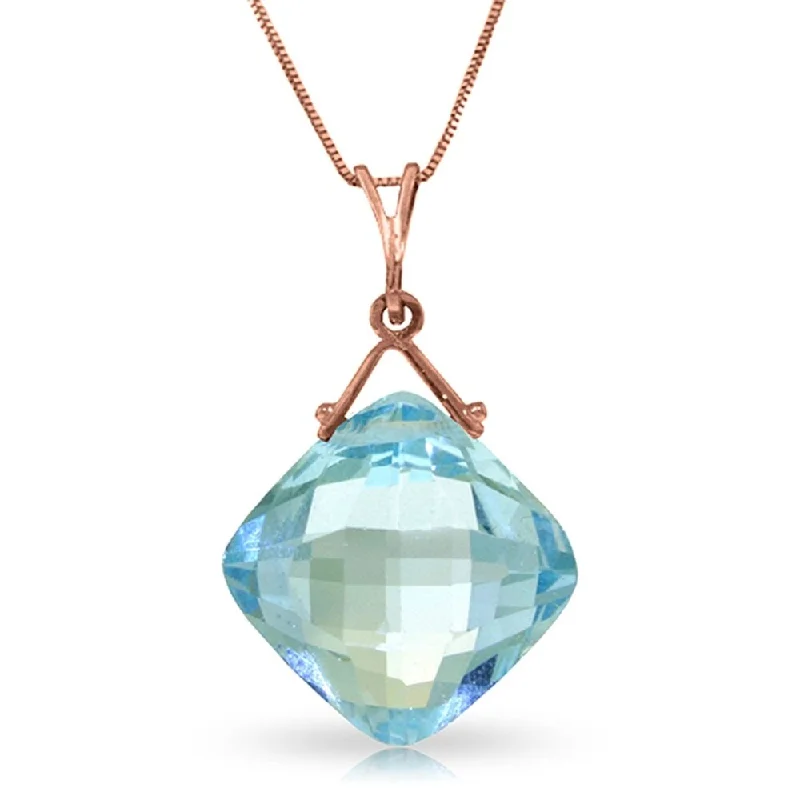 Lapis gem necklaces-14K Solid Rose Gold Necklace with Natural Checkerboard Cut Blue Topaz