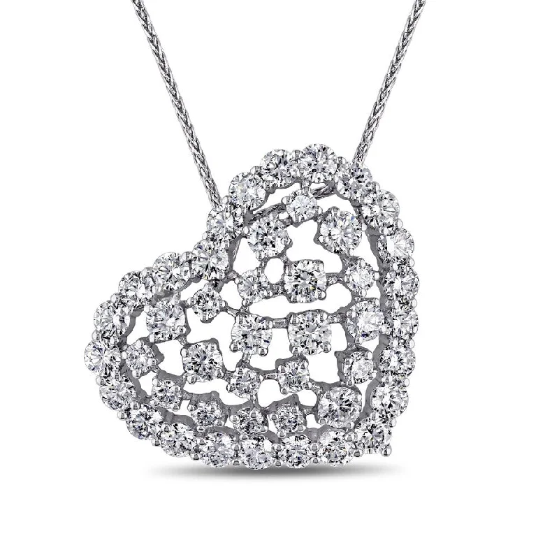 Smooth pendant necklaces-Miadora 14k White Gold 3ct TDW Diamond Heart Clustered Necklace