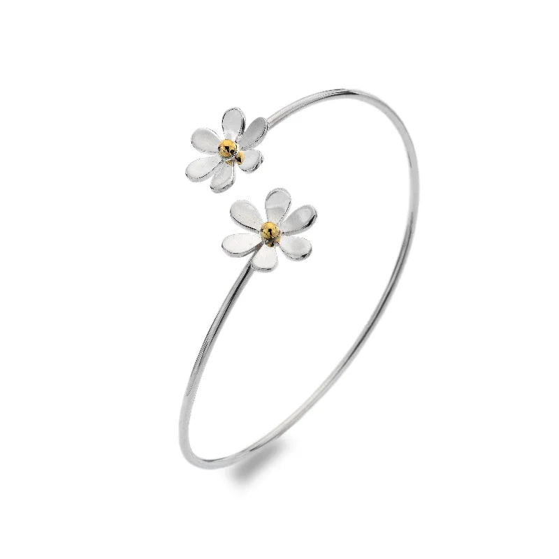 Sea Gems Silver Double Daisy Twist Bangle