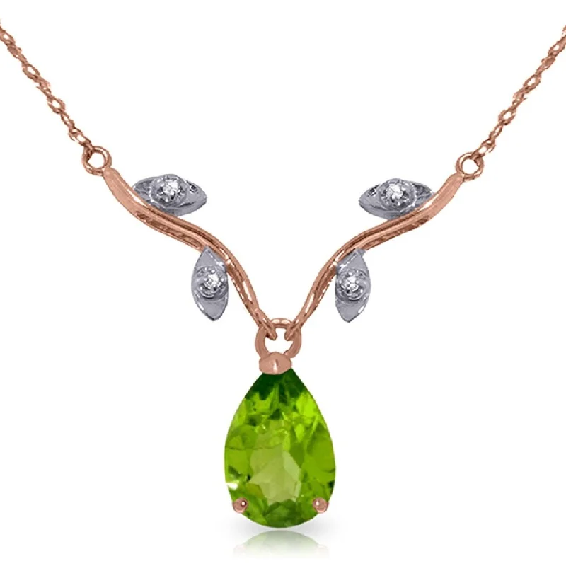 Oval stone necklaces-14K Rose Gold Natural Diamond & Peridot Necklace Jewelry