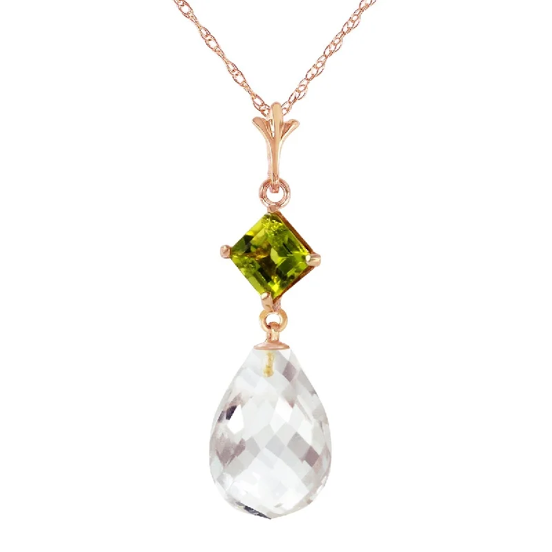 Square shape necklaces-5.5 Carat 14K Solid Gold Gemstone Necklace Peridot White Topaz