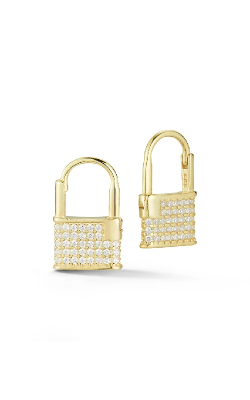 Light bead earrings-Pavé Lock Huggie Earring