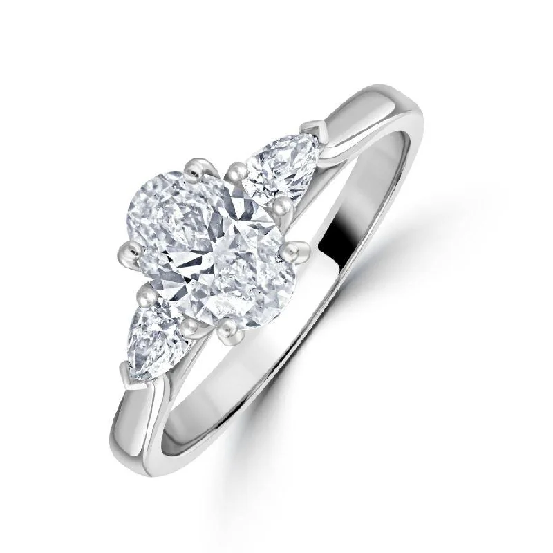 Platinum Oval Cut & 2-Pear Cut Diamond Trilogy Ring