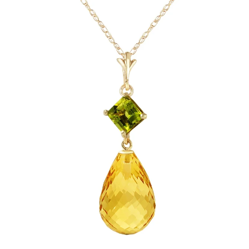 Turquoise drop necklaces-5.5 Carat 14K Solid Gold Further Reaches Peridot Citrine Necklace