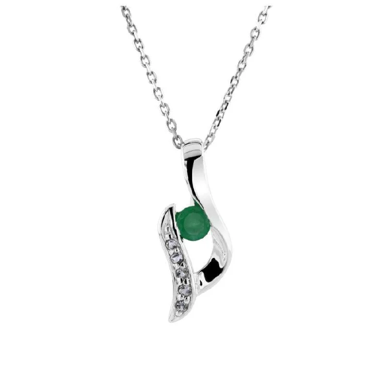 Silver Emerald & White Topaz Set Twist Pendant