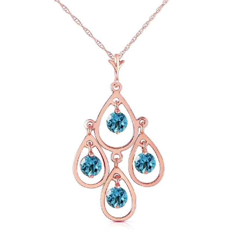 Vivid stone necklaces-14K Solid Rose Gold Necklace with Natural Blue Topaz