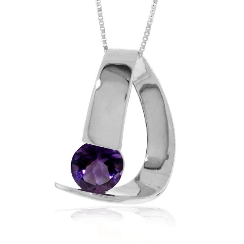 Bold bar necklaces-1.00 Carat 14K Solid Gold Modern Necklace with Natural Amethyst