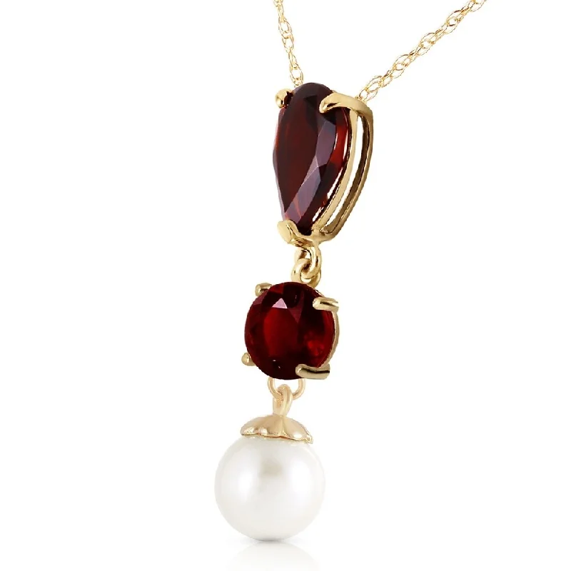 Woven tribal necklaces-5.25 CTW 14K Solid Gold Necklace Garnet pearl