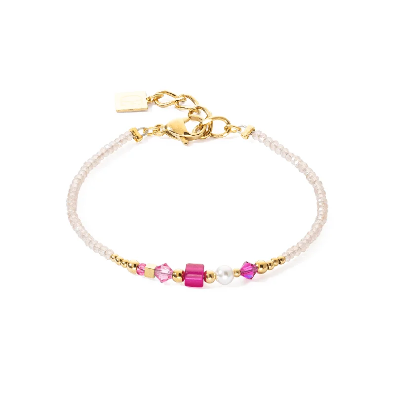 Coeur De Lion Square Stripes Gold and Magenta Bracelet