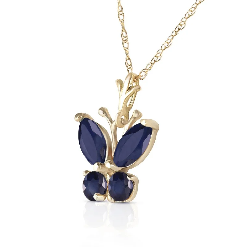 Daisy design necklaces-0.6 Carat 14K Solid Gold Butterfly Necklace Natural Sapphire