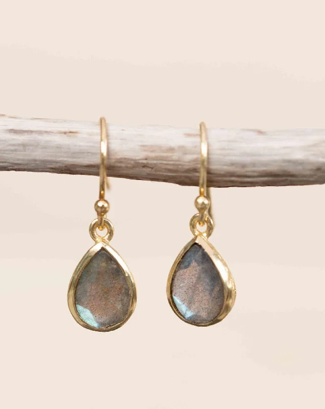 Polished gold earrings-Tear Drop Earrings ~ 18k Gold Plated ~ Labradorite ~ ME187