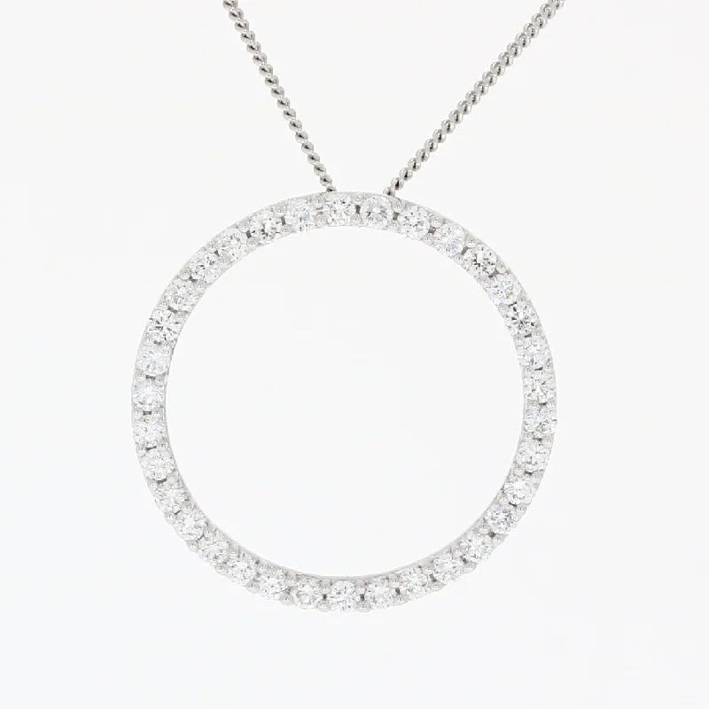 18ct White Gold Diamond circle pendant on a chain