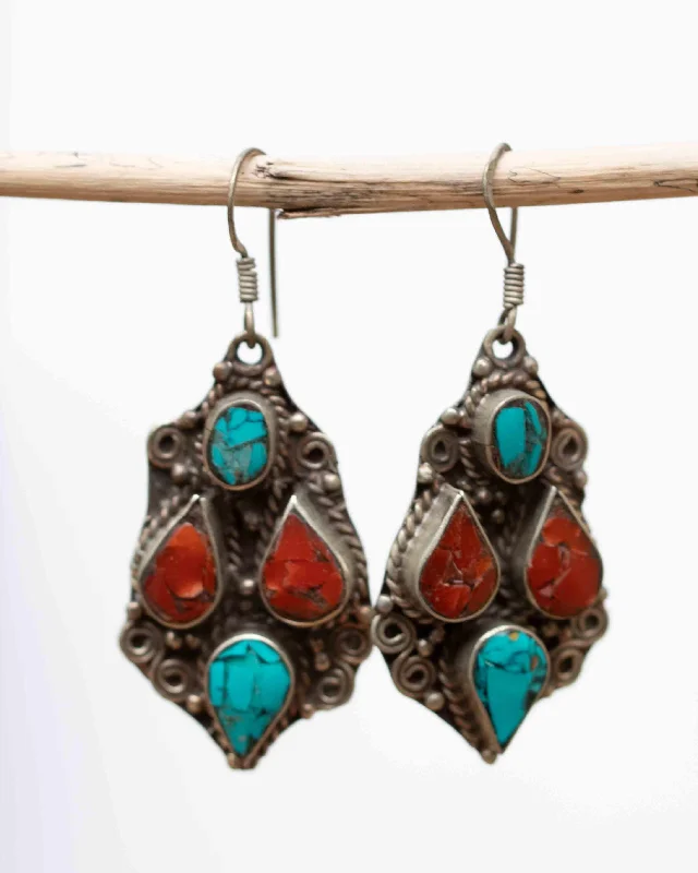 Flat knot earrings-Bianca Turquoise Tibetan Earrings ~German Silver ~ SME010