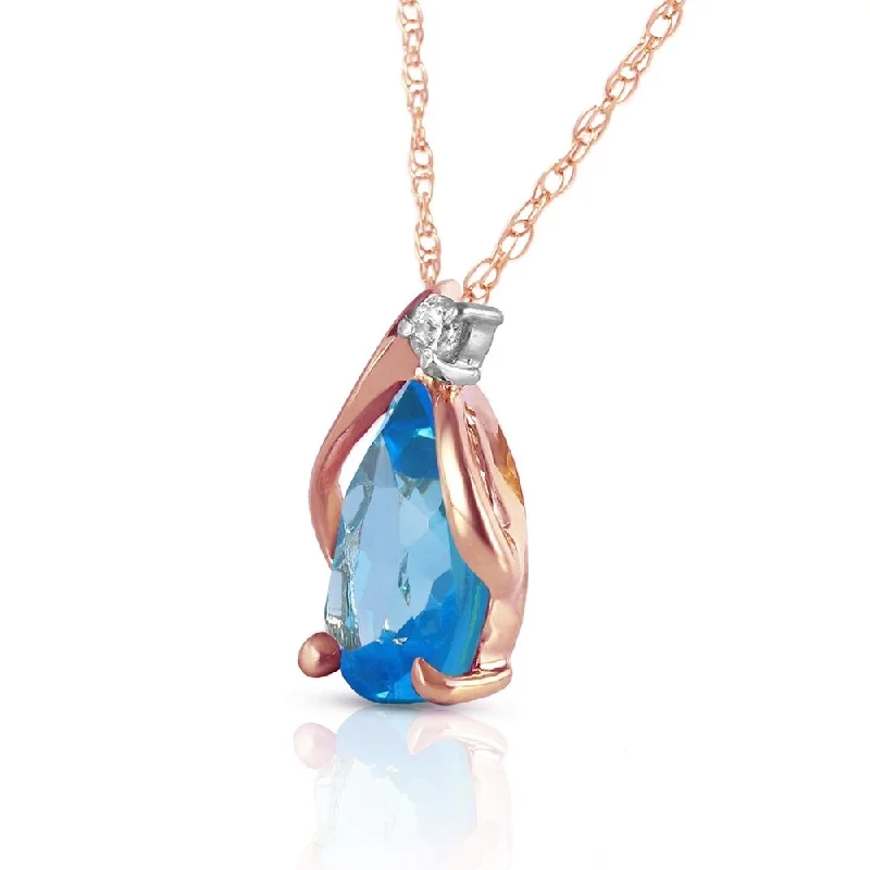 Matte gloss necklaces-2.53 Carat 14K Solid Rose Gold Necklace Diamond Blue Topaz