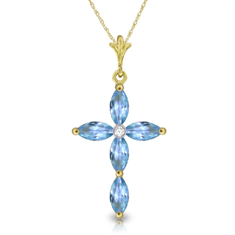 Linen thread necklaces-1.1 Carat 14K Gold Necklace Natural Diamond Blue Topaz