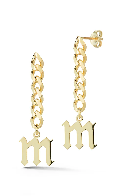 Matte texture earrings-Gothic Initial Drop Stud Earring