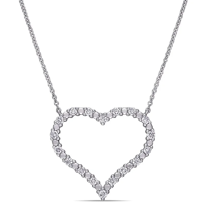 Fiber tassel necklaces-Miadora 10k White Gold 3/8ct TDW Diamond Open Heart Necklace