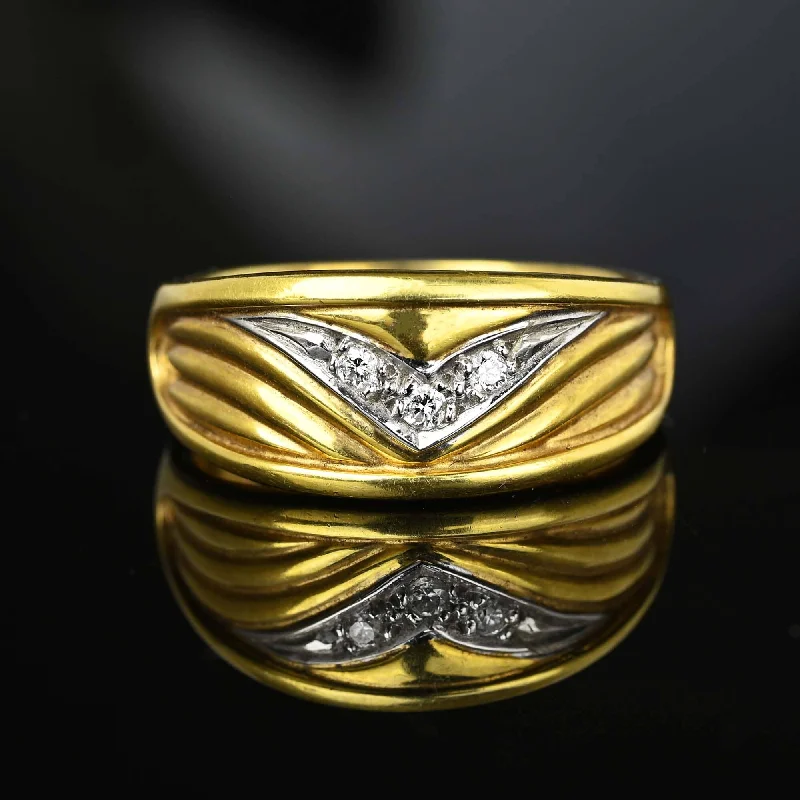 Mixed metal rings-Mixed metal rings-Winged Chevron Diamond Two Tone 14K Gold Ring Band