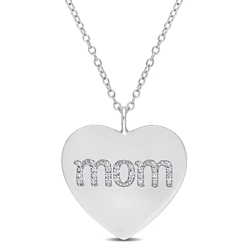 Galaxy charm necklaces-Miadora 1/10ct TDW Diamond Heart "MOM" Engraved Necklace in Sterling Silver