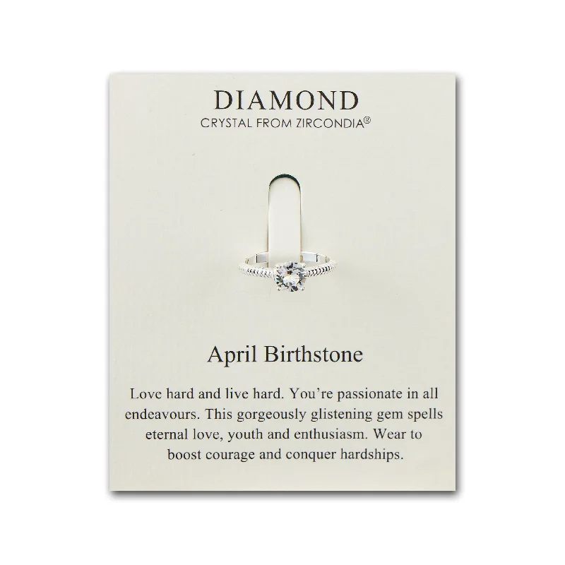 Polished silver rings-Polished silver rings-April (Diamond) Adjustable Birthstone Ring Created with Zircondia® Crystals