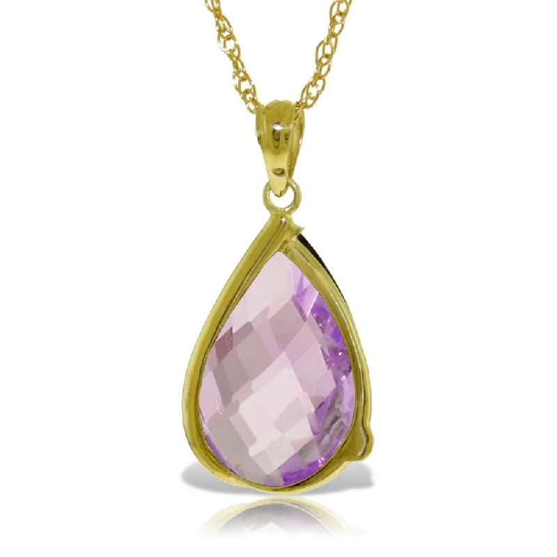 Regal diamond necklaces-14K Solid Gold Necklace with Briolette Checkerboard Cut Amethyst & Diamond