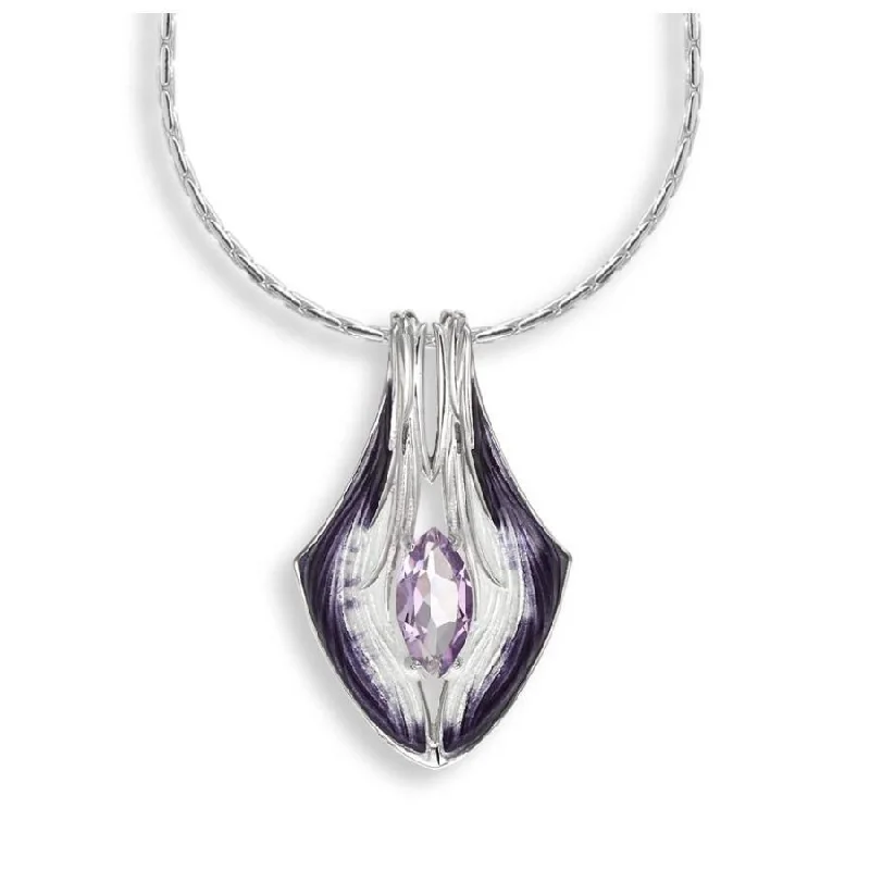 Silver & Enamel Marquise Cut Purple Amethyst Pendant