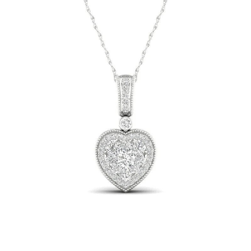 Cedar wood necklaces-De Couer 10K White Gold 1/3ct TDW Diamond Cluster Heart Necklace - White H-I