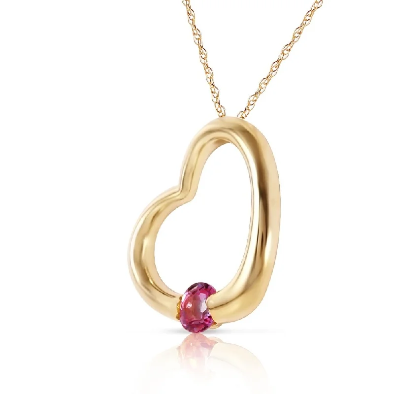 Astro charm necklaces-14K Solid Gold Heart Necklace with Natural Pink Topaz